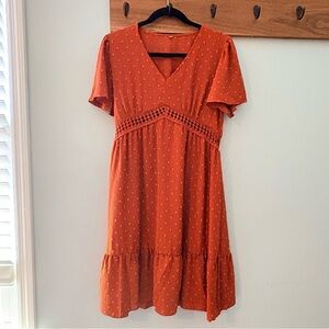 Rust Dot Textured Midi Dress | Petal Lush | Size M | Crochet Waist Boho Style